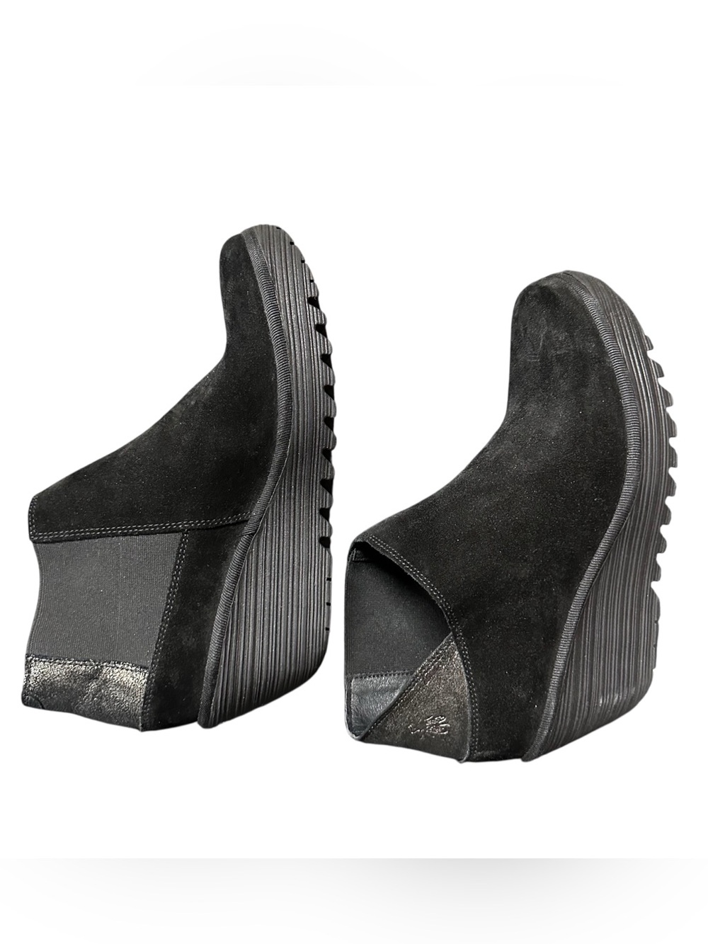 Fly London Women’s Black Suede Platform Wedge Chelsea Ankle Booties Size EU 40 9